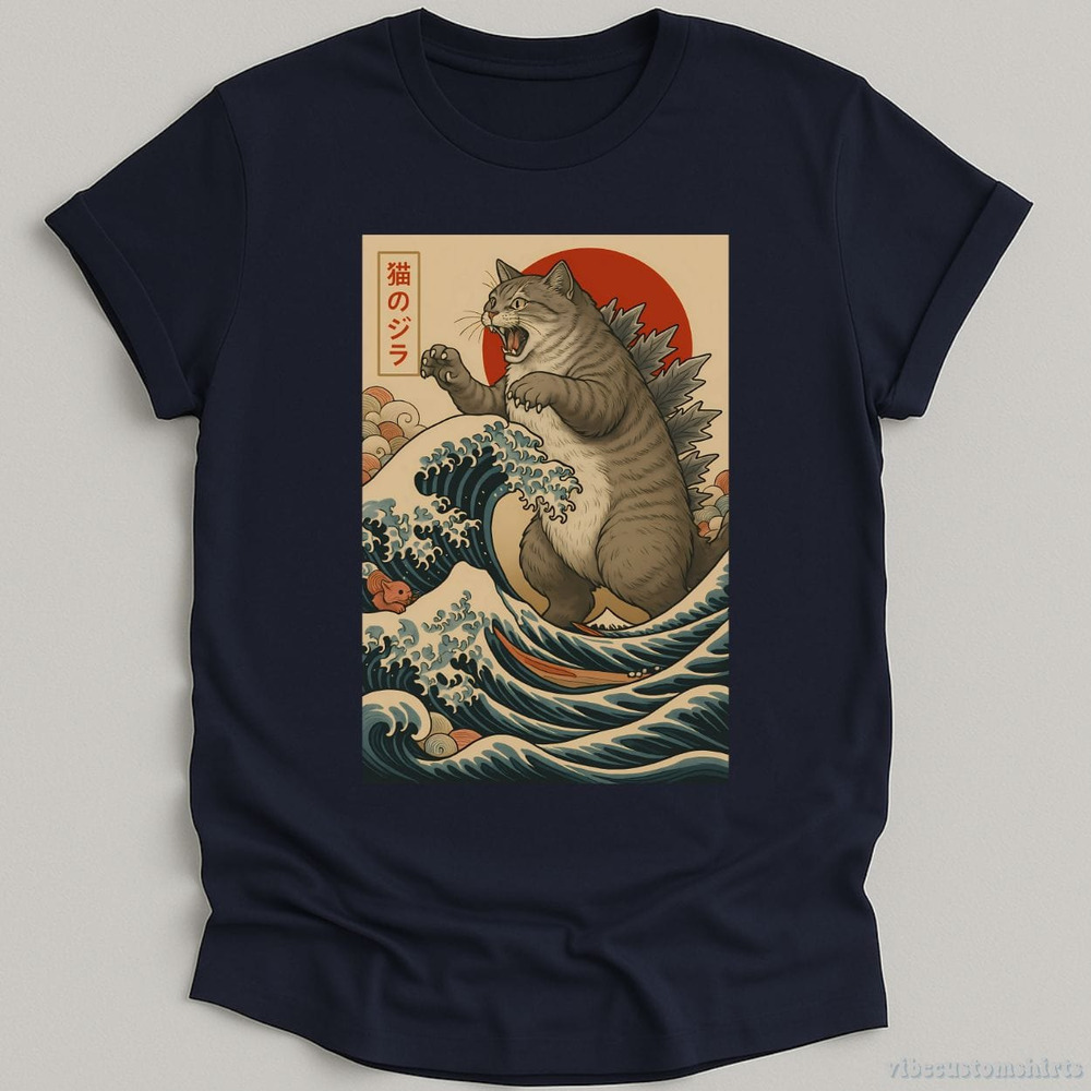 Cat Tshirt Catzilla Japanese Art Funny Cat Shirt